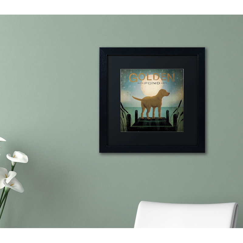 « oasis jaune dog golden pond » par ryan fowler, impression encadrée, H 16 po x l 16 po, Cadre brun, Noir