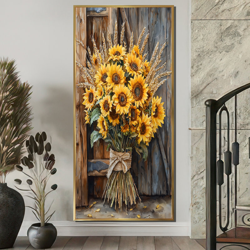 Stites - impressions sur toile florales, H 60 po x l 28 po, Impression encadrée flottante, Doré