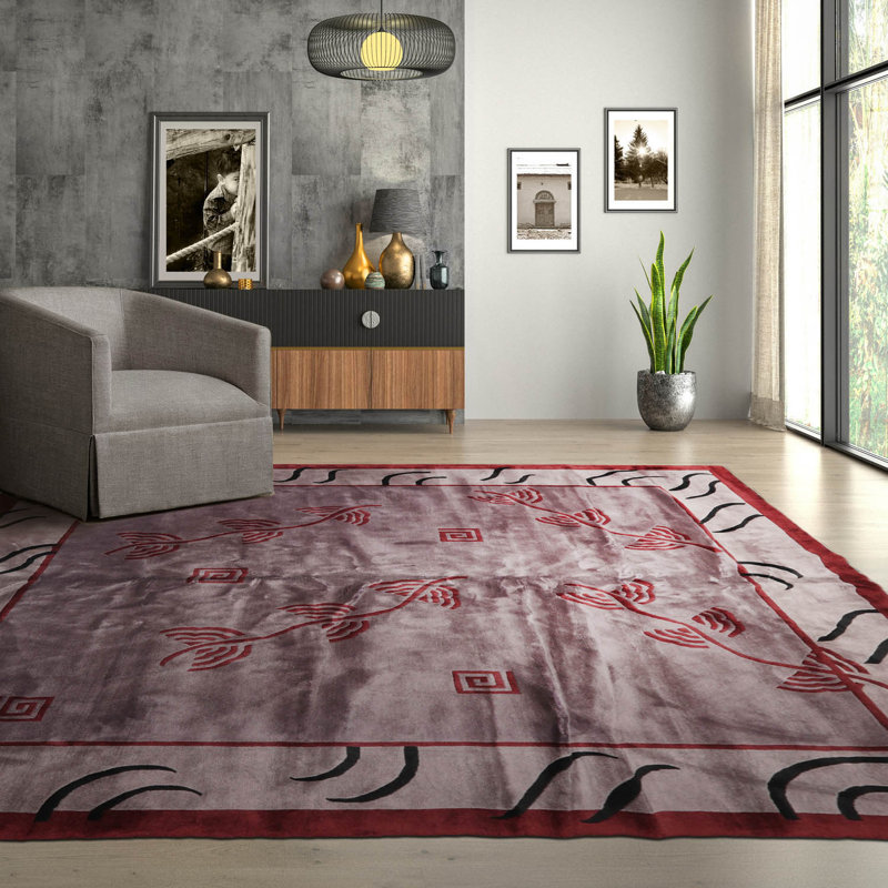 Tapis oriental en laine noué à la main aubergine / taupe / marron 9 pi 4 po x 9 pi 4 po Oriental