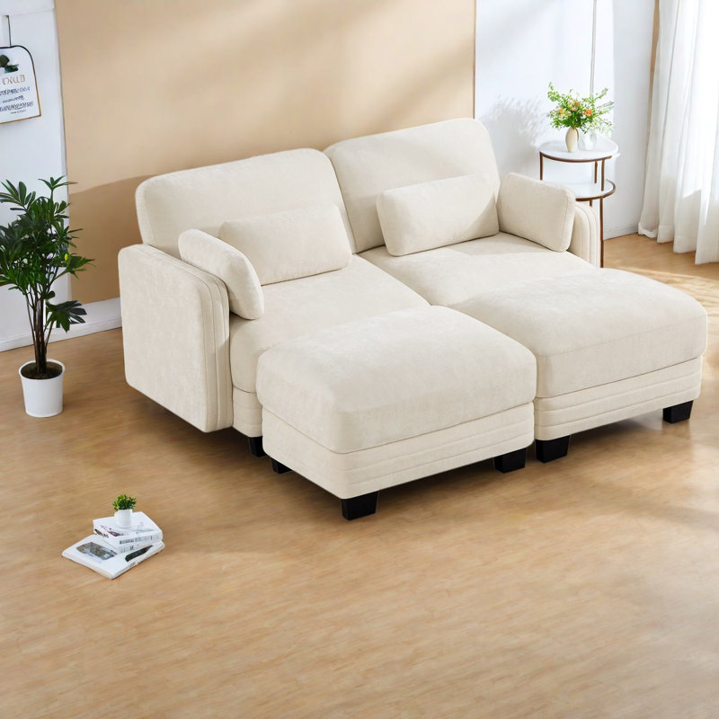 Canapé modulaire Compression en chenille beige avec 2 repose-pieds pour la maison