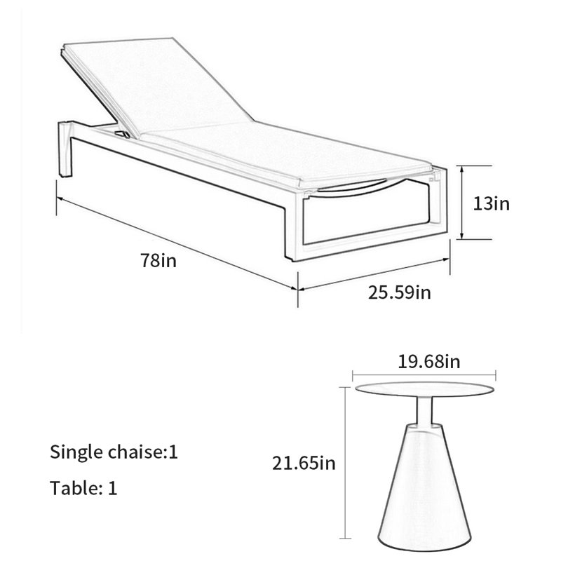 Chaise longue pour l'extérieur, 1, Ivoire ivoire, Noir