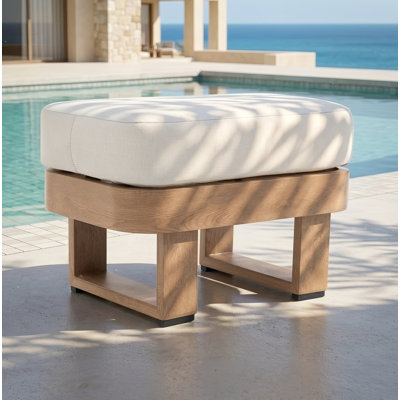  Assembly-Free Ottoman, Wood Look Finish: 0% Deforestation, 100% Wood Soul, Outdoor Aluminum Ottoman, Wood Grain Veneer Ottoman for Patio