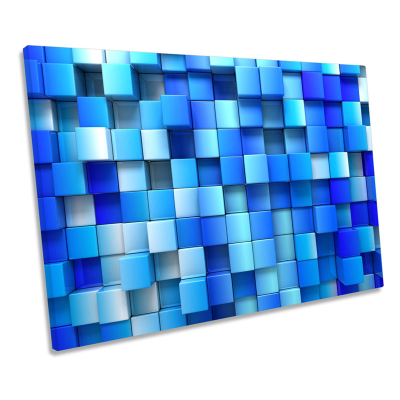 Abstract Blocks Blue - Wrapped Canvas Print, 30.5cm H x 45.7cm W x 2cm D