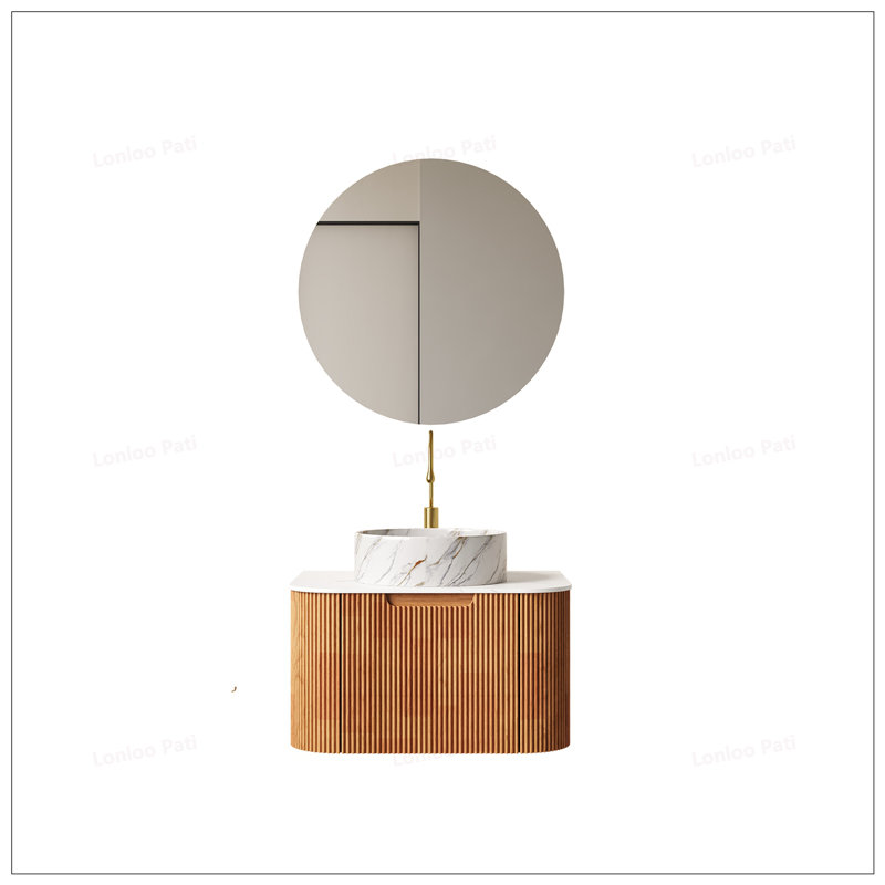 Meuble-lavabo à rebords arrondis 24 po avec lavabo rond en céramique, Naturel, 24"