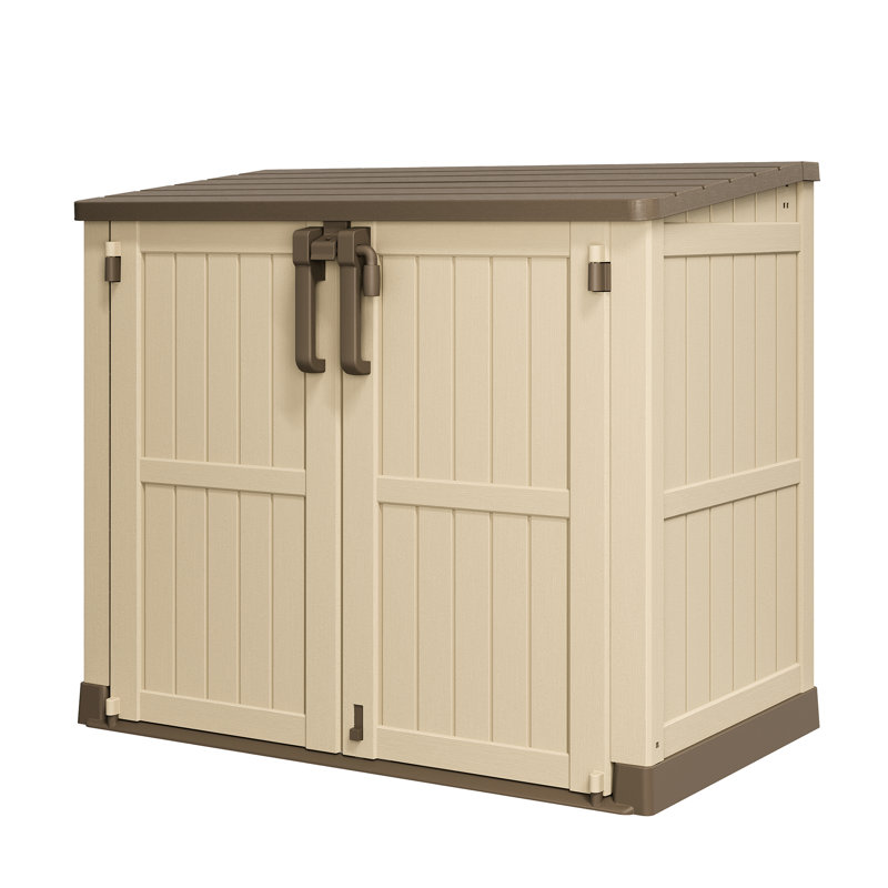 Outdoor Resin Horizontal Storage Shed-280 Gallon, Beige/Brown