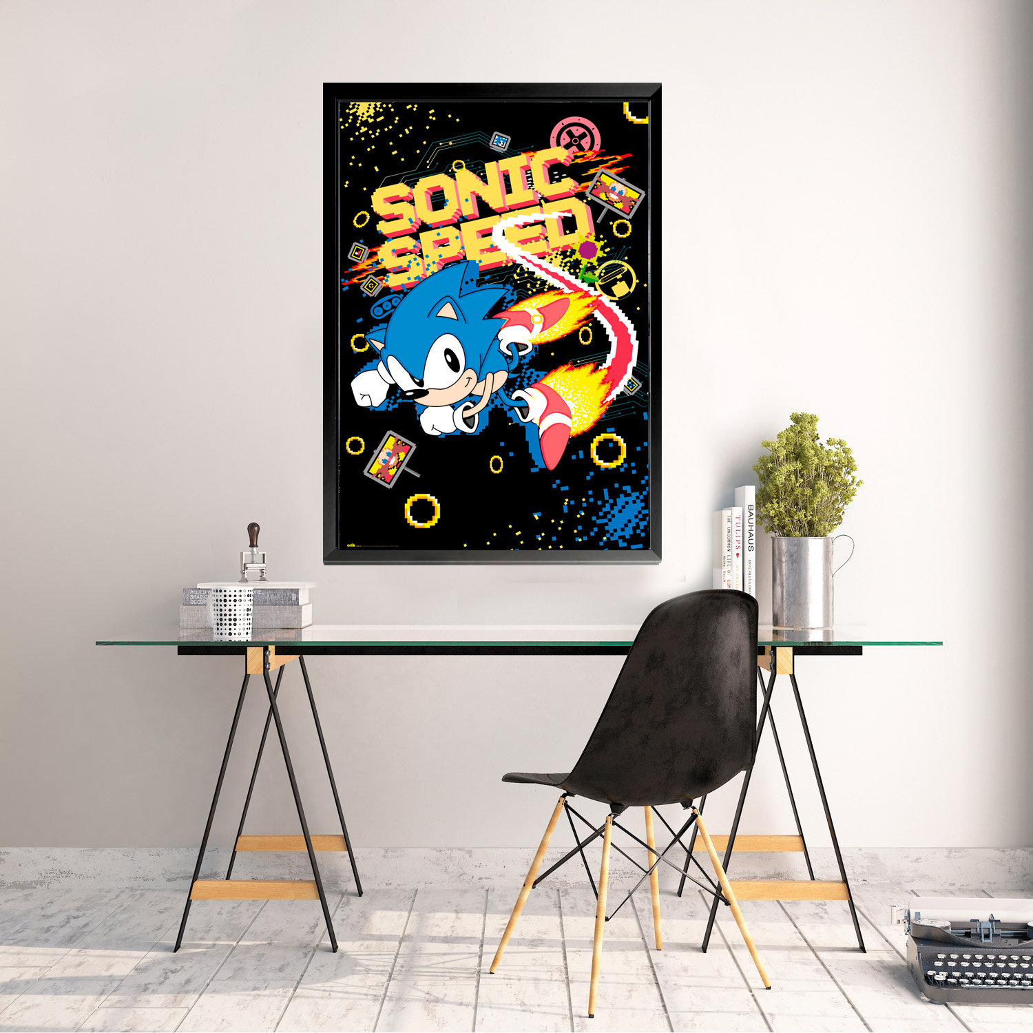 Sonic The Hedgehog Framed Gaming TV Show Poster (Always Running) (Size: 24" x 36")