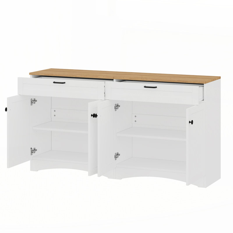 Versatile Wood Grain Sideboard with Adjustable Shelves, White