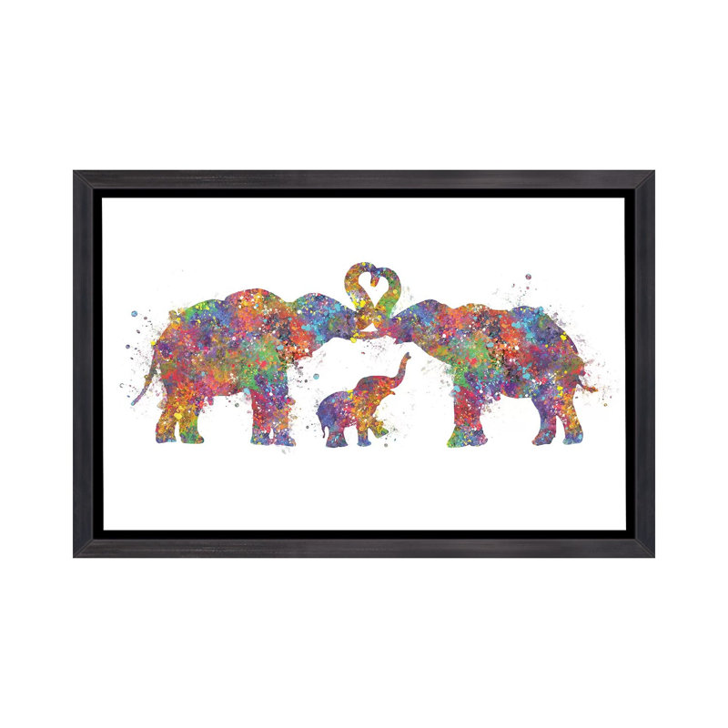 «Elephant Family» - reproduction, H 26 po x l 40 po x 1,5 po, Cadre noir vieilli