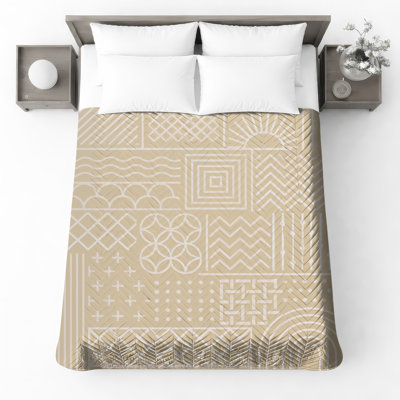 Beige Geometric Shapes Quilted Thin Bedspread