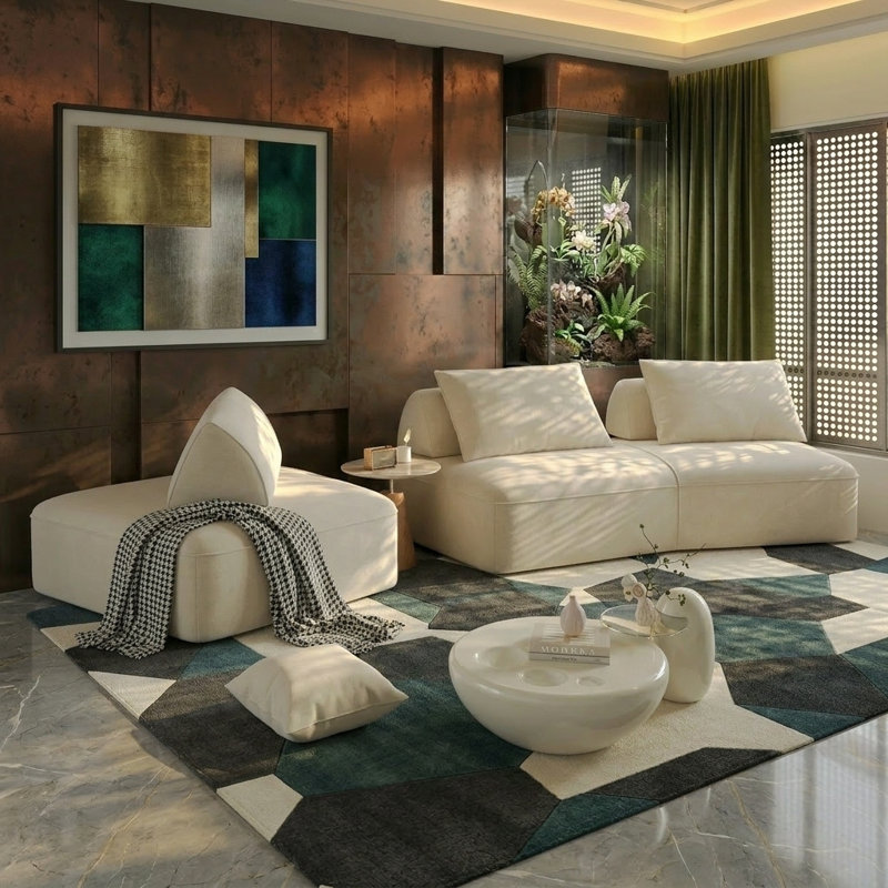 Canapé incurvé moderne de 139 po, canapé modulaire en nuage avec dossier réglable, canapé à siège profond surdimensionné pour le salon, sans assemblage requis, beige