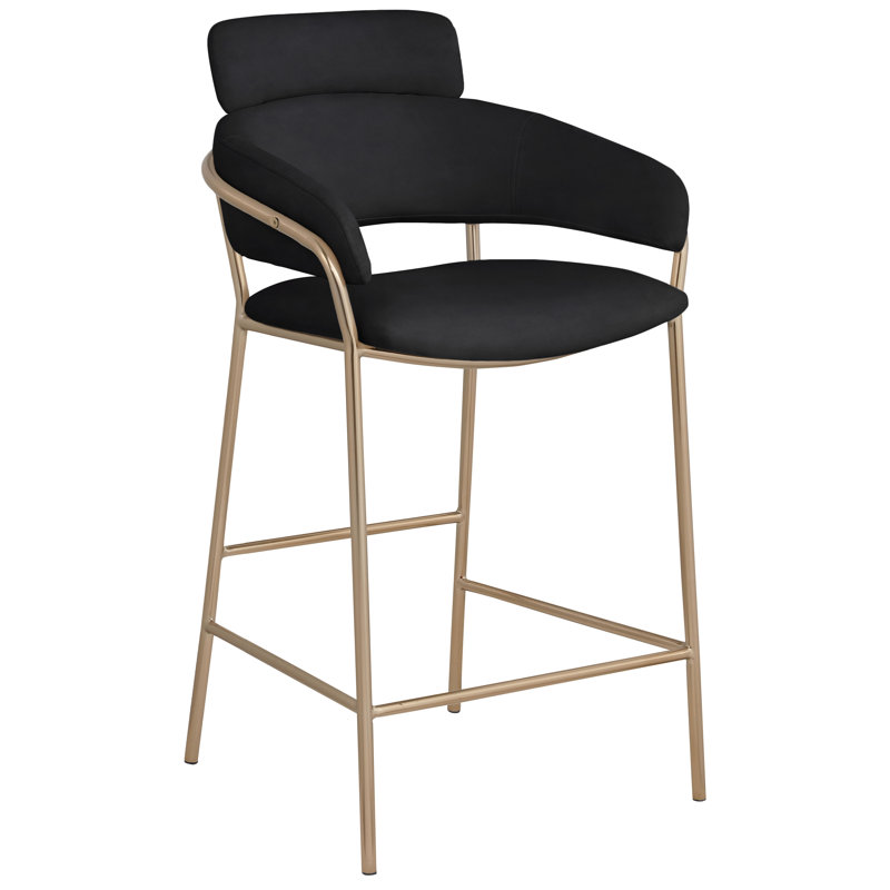 Yara Beige Velvet Counter Stool, Black Velvet