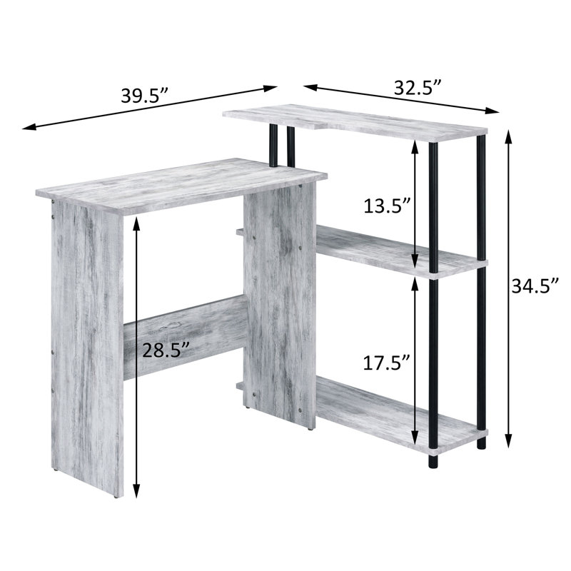 Office Desk With Bookshelf, Grey