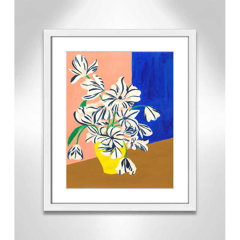 «Stripey Flowers Print» par Violets Print House, 16'' W x 19'' H, Imprimé mat, Satin White