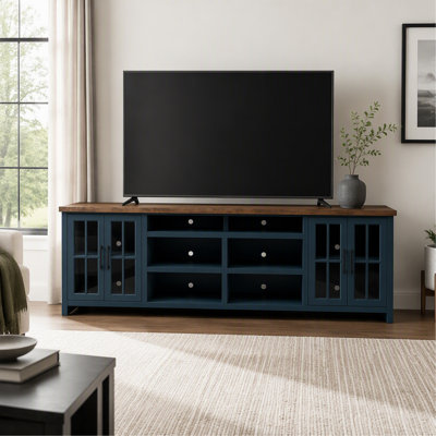 Meuble télé de style ferme avec porte vitrée et rangement pour téléviseurs jusqu'à 100 pouces