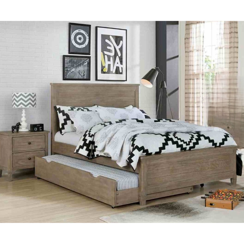 Lit gigogne double de style transitionnel, ton de bois gris, caoutchouc massif avec couchette, couleur chaude, fabrication