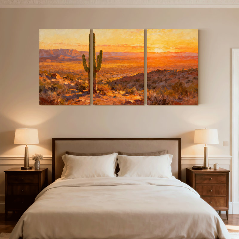 «Cactus Desert Sunset», ensemble de 3 reproductions d'art sur toile, H 18 po x l 36 po