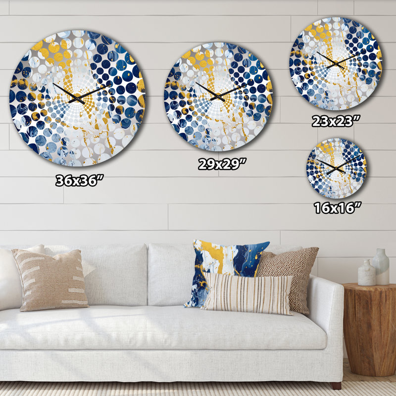 Horloge murale abstraite bleue et dorée à motif abstrait de luxe, Médium