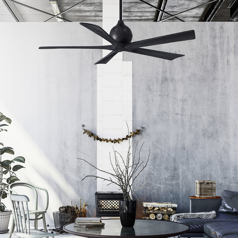 52" Irene 5-Blade Ceiling Fan with Wall Remote, 60", Matte Black, Matte Black