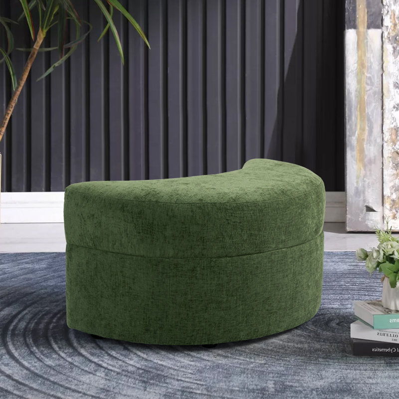 Niama Curved Chenille Storage Ottoman , Green Polyester