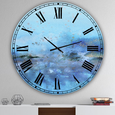 Blue And Gold Water Impression - Large Modern Wall Clock
