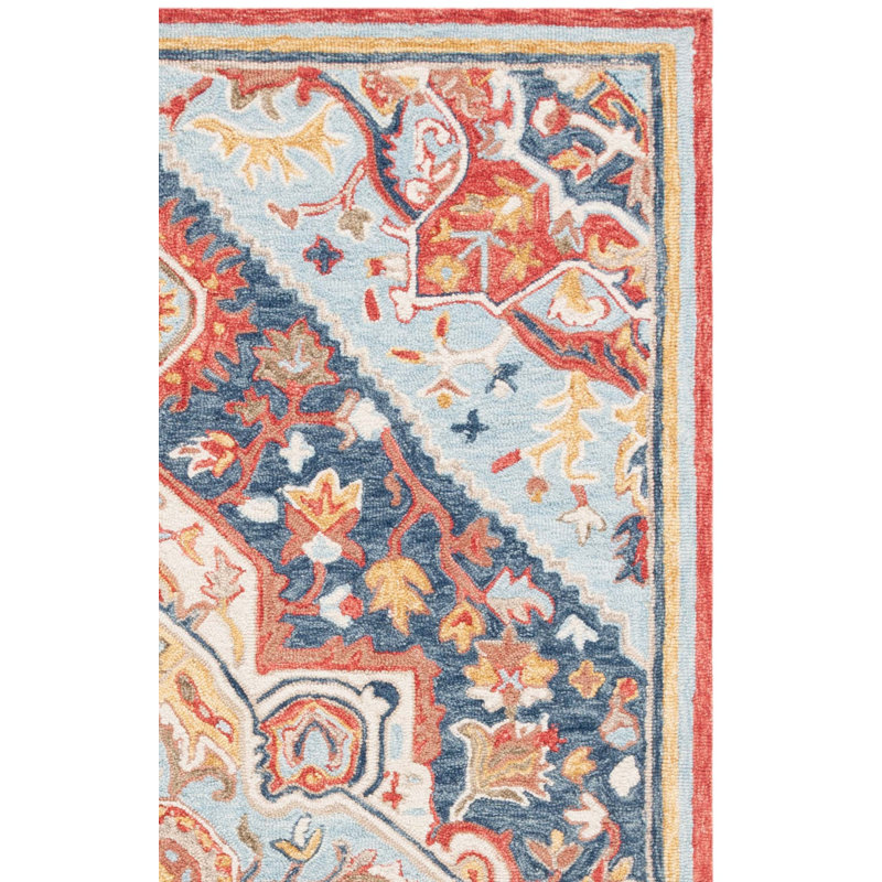 Sharl Hand Tufted Wool/Cotton Oriental Rug in Navy/Red, Rectangle 6' x 9'