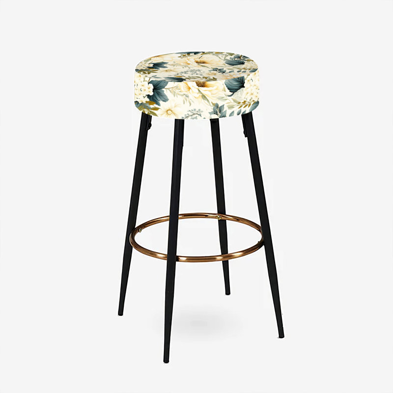 Elodea - Ensemble de 2 tabourets de bar à imprimé, Antique Beige And Blue Peonies Flowers I