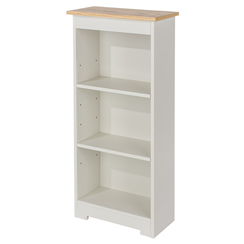 Bookcase, 3 Shelf Bookcase, Soft White Painted and Oak Veneer Effect Top, 100 cm H x 44 cm W x 21.5 cm D