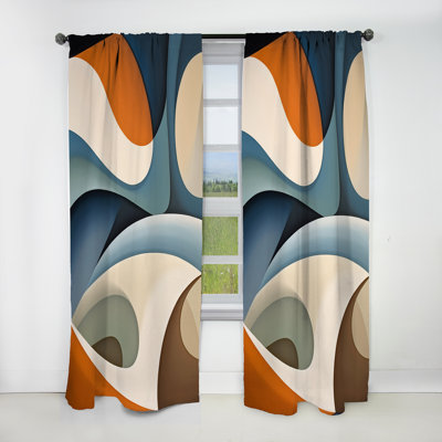 Blue Orange Symmetrical Visions - Abstract Shapes Blackout Abstract Curtain - 1 Panel