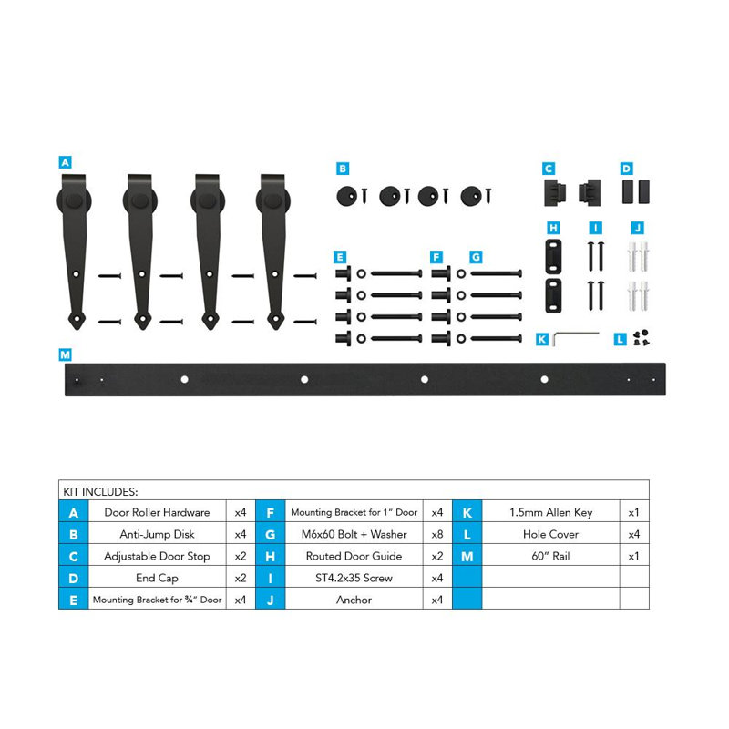 Satin Black Steel Barn Door Hardware Kit, 60 in.