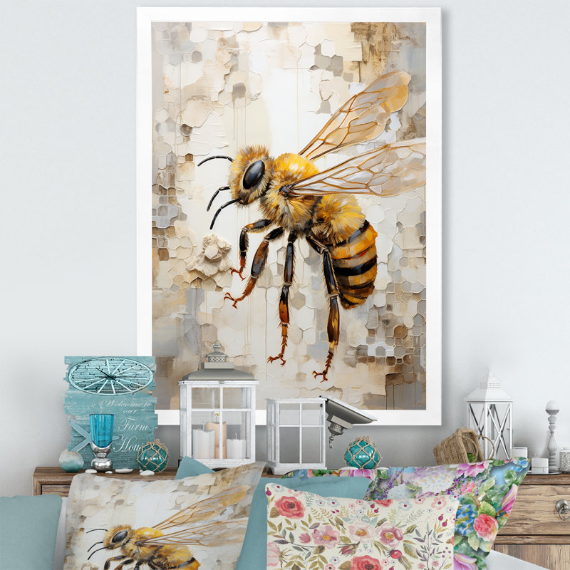 " Minimalism Buzzing Bee III ", White Picture Framed, 32" H x 24" W x 1" D
