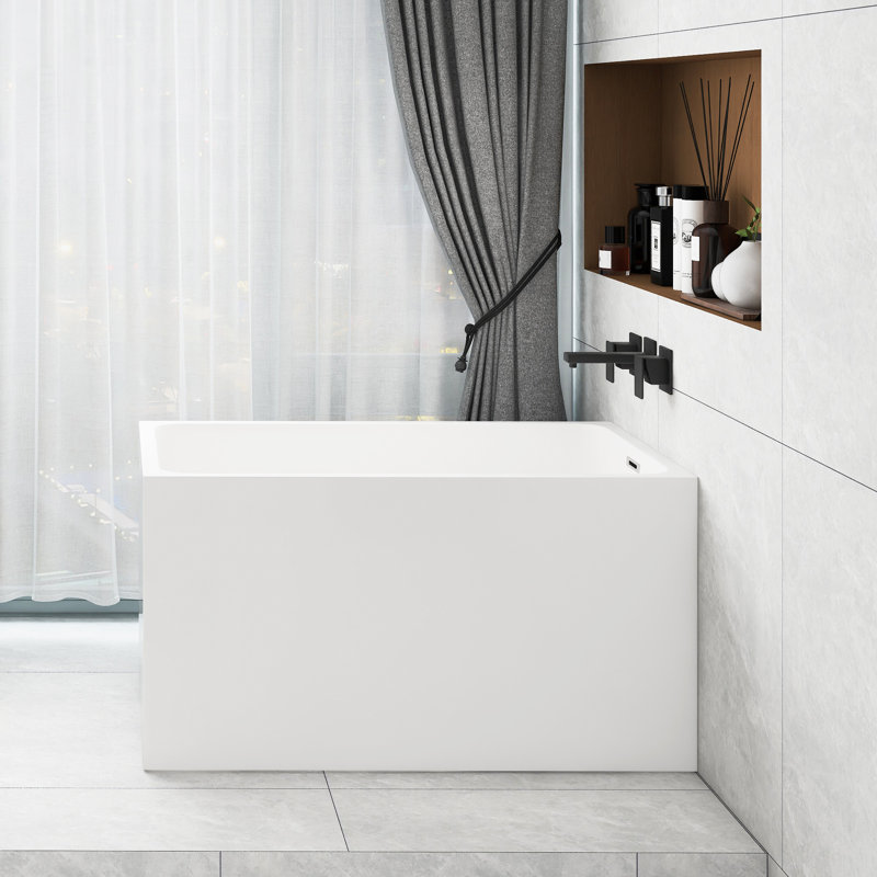47-Inch Gloss White Acrylic Rectangle Freestanding Bathtub With  Pedestal, Equipped With Chrome Overflow And Pop-Up Drain