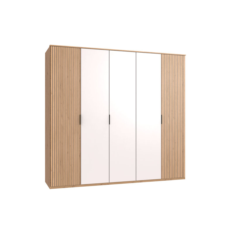 Nakishia 5 Door Manufactured Wood Wardrobe, Wood/Beige
