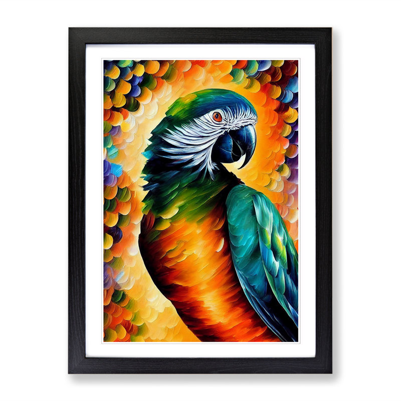 Parrot Vol.1 - Single Picture Frame Painting, Black, 46cm H x 34cm W x 2cm D