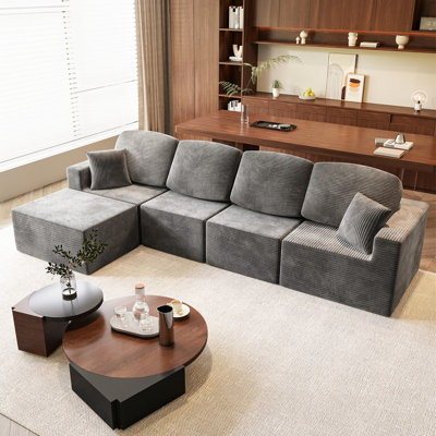 Boneless L-Shaped Modular Sectional Couch, Cloud U-Shaped Sectional Sofa with Wide Armrest