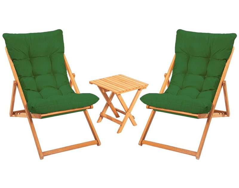3-Piece Garden Table & Chairs Set, Solid Beech Wood, Table: 15.7 x 15.7 x 15.7 inches, Chairs: 23.2 x 35.4 x 17.3 inches | No Varnish, Water-Based Wood Preservative, Elegant Green & Natural Finish | Perfect for Outdoor Relaxation