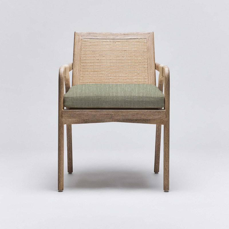 Delray Upholstered Arm Chair, White Ceruse, Moss Tweed