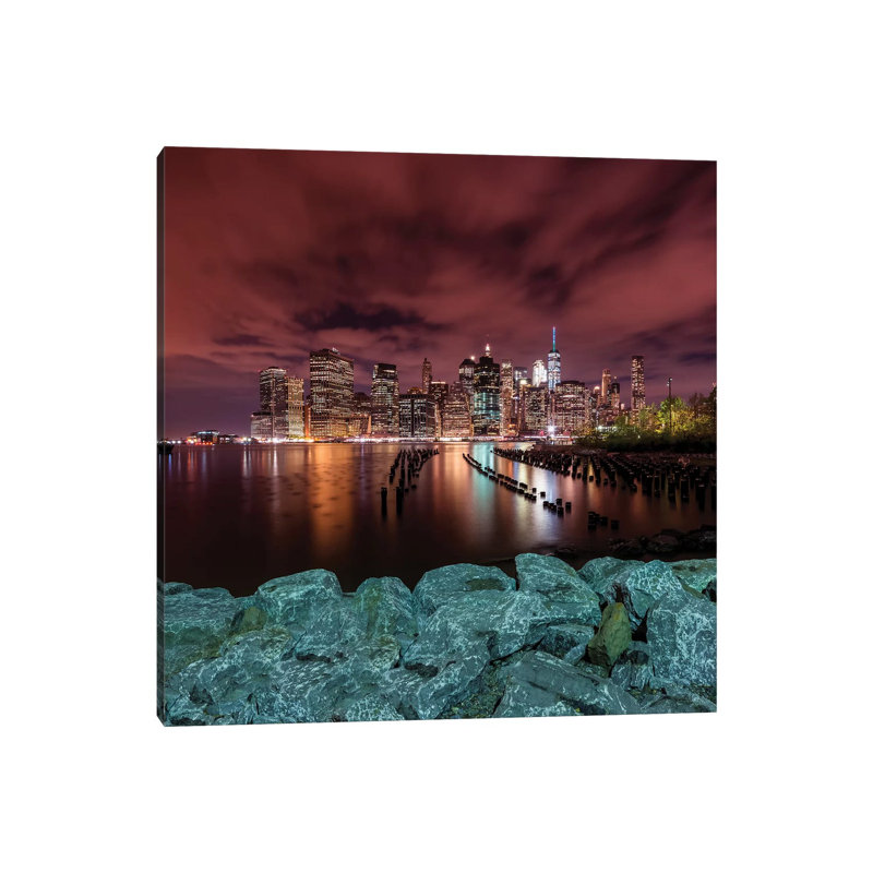 Manhattan Skyline Evening Atmosphere In New York City by Melanie Viola - Wrapped Canvas Print