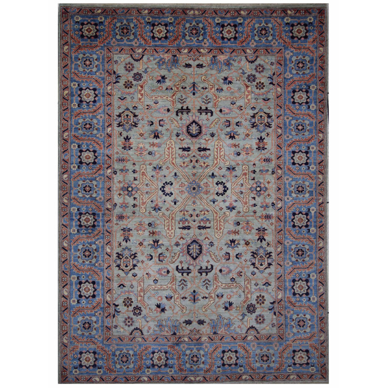 Tapis unique bleu, orange et vert de 6 pi x 8 pi 6 po
