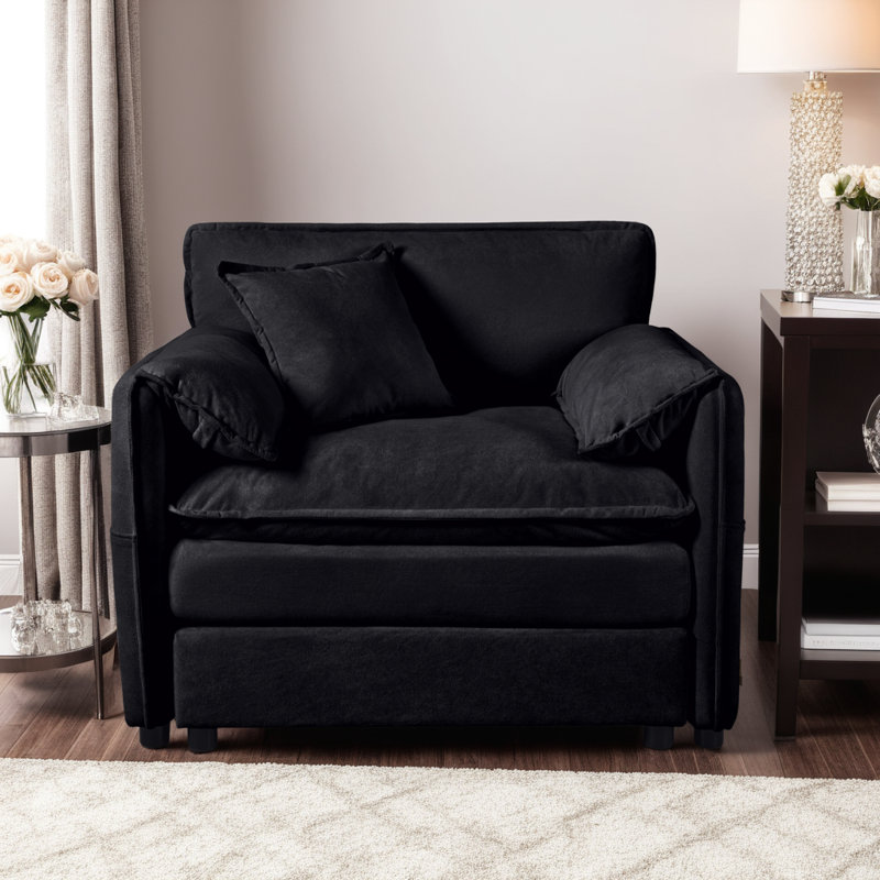 Fauteuil d'appoint surdimensionné en chenille surdimensionné, Chenille noir, 1