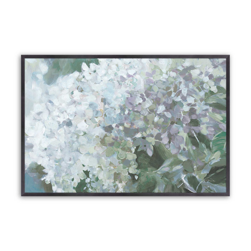 Motif d'hortensias luxuriant, H 12 po x l 15 po, Reproduction encadrée sans passe-partout, Zinc patiné