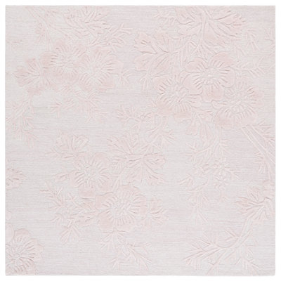 Light Pink Hand-Tufted Floral Wool Rug