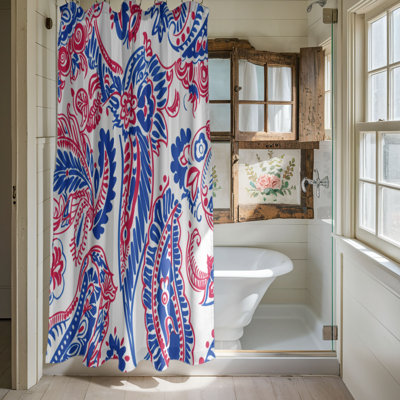 Red and Sapphire Paisley - 1 Piece Standard Shower Curtain