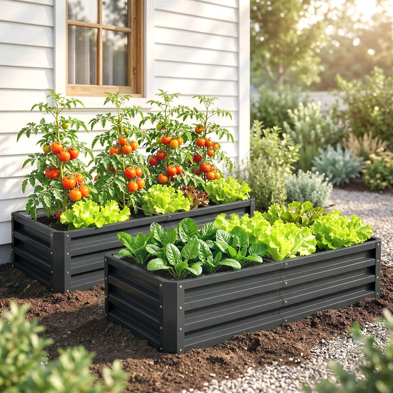 Lit de jardin surélevé en métal Evelin, 12" H x 47.25" W x 23.5" D, Gris, 2