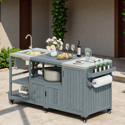 Outdoor Kitchen Island With Sink, Stainless Steel Top, Storage Cabinets, And Internal Storage Racks