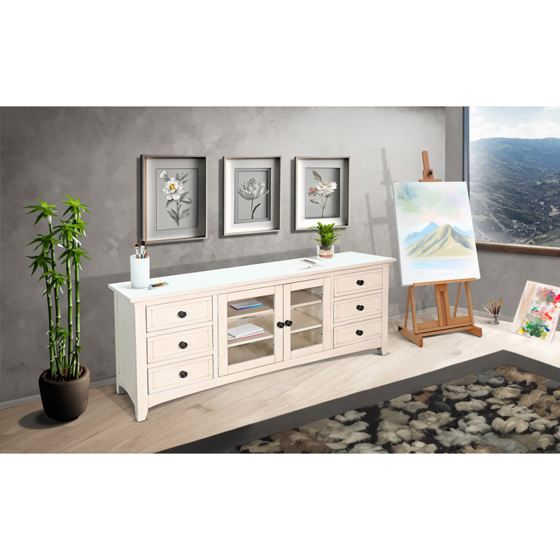 Crédence en bois massif Aralo, Marbre blanc