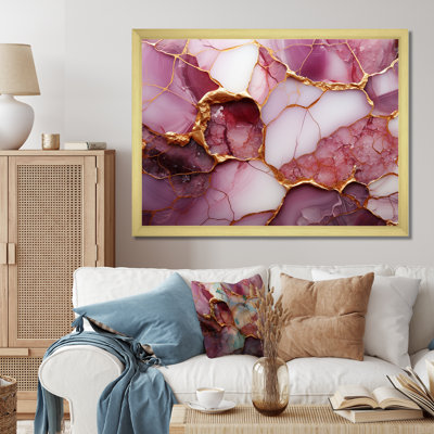Pink and gold Marble river I - Abstract Framed Wall Art