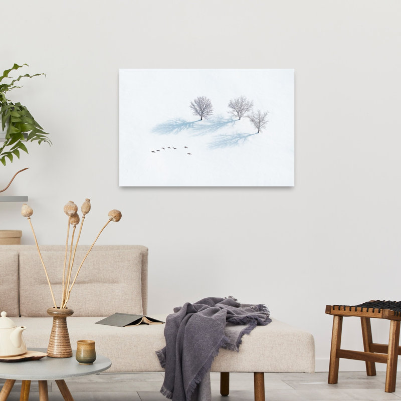 Minimal Winter Landscape Minimalist Peaceful Serene Bird Landscape Nature Wall Art Print, 91.44cm H x 60.96cm W