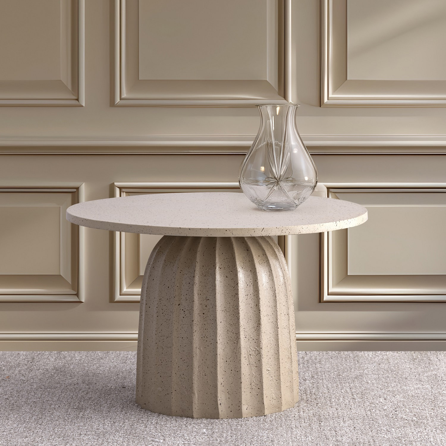 Glass Coffee Table, 13" H x 28" L x 28" W, Beige Top/Brown Base