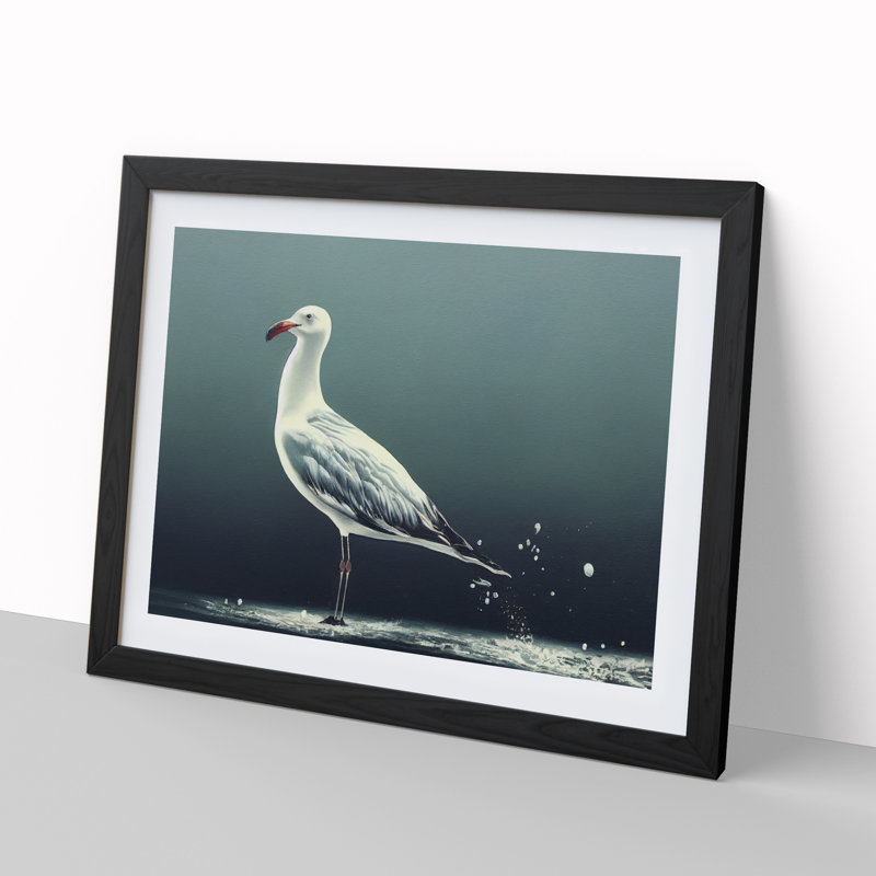 XH1022-5599X Lone Seagull - Single Picture Frame Print, 46cm H x 64cm W, Black