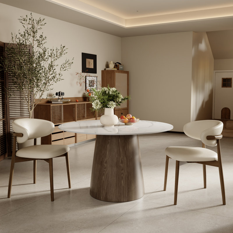 Table de salle à manger Mid-Century, H 29,53 po x L 39,37 po x l 39,37 po, Neige brillante